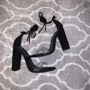 Black Lace Up Block Heels